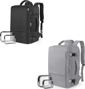 Travel Backpack for Women Men, 35L & 40L Carry on Flight Approved Backpack, Black & Grey