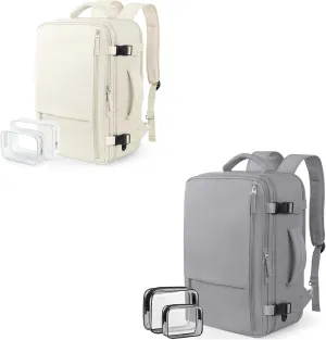 Travel Backpack for Women Men, 40L Carry on Flight Approved Backpack, Beige& Grey