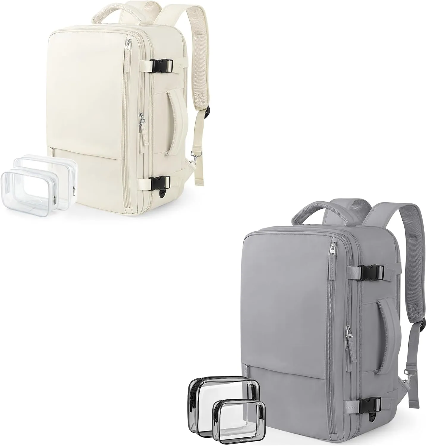 Travel Backpack for Women Men, 40L Carry on Flight Approved Backpack, Beige& Grey
