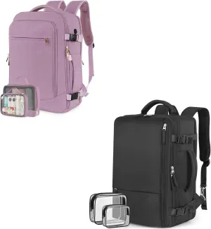 Travel Backpack for Women Men, 40L Carry on Flight Approved Backpack, Purple & Black