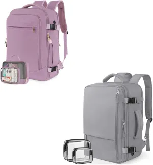 Travel Backpack for Women Men, 40L Carry on Flight Approved Backpack, Purple & Grey