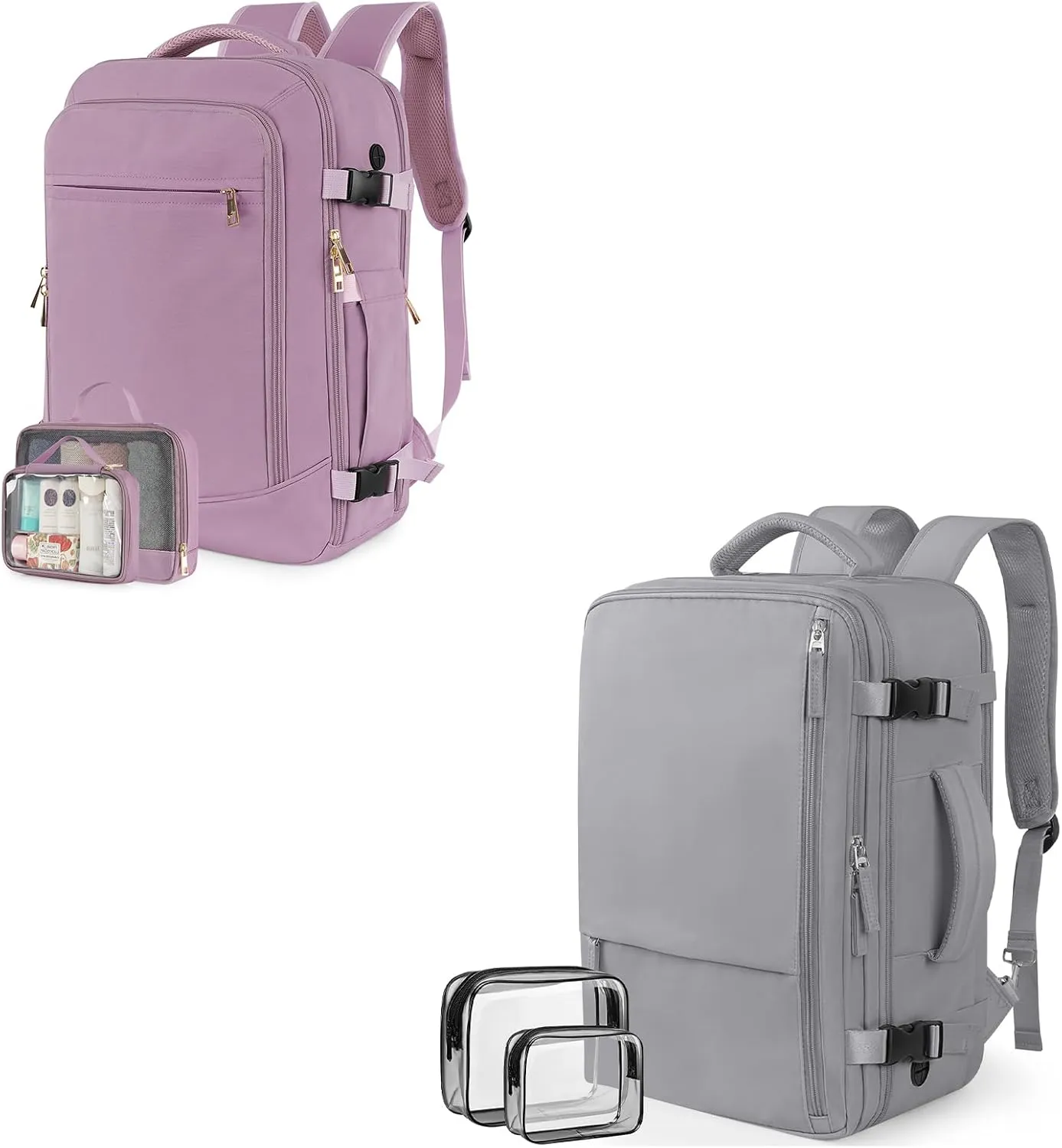 Travel Backpack for Women Men, 40L Carry on Flight Approved Backpack, Purple & Grey