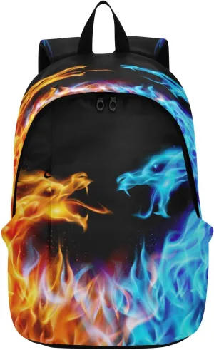 Travel Backpack Laptop Backpack College Computer Bag Gift Blue and Red Fire Dragons for Men & Women