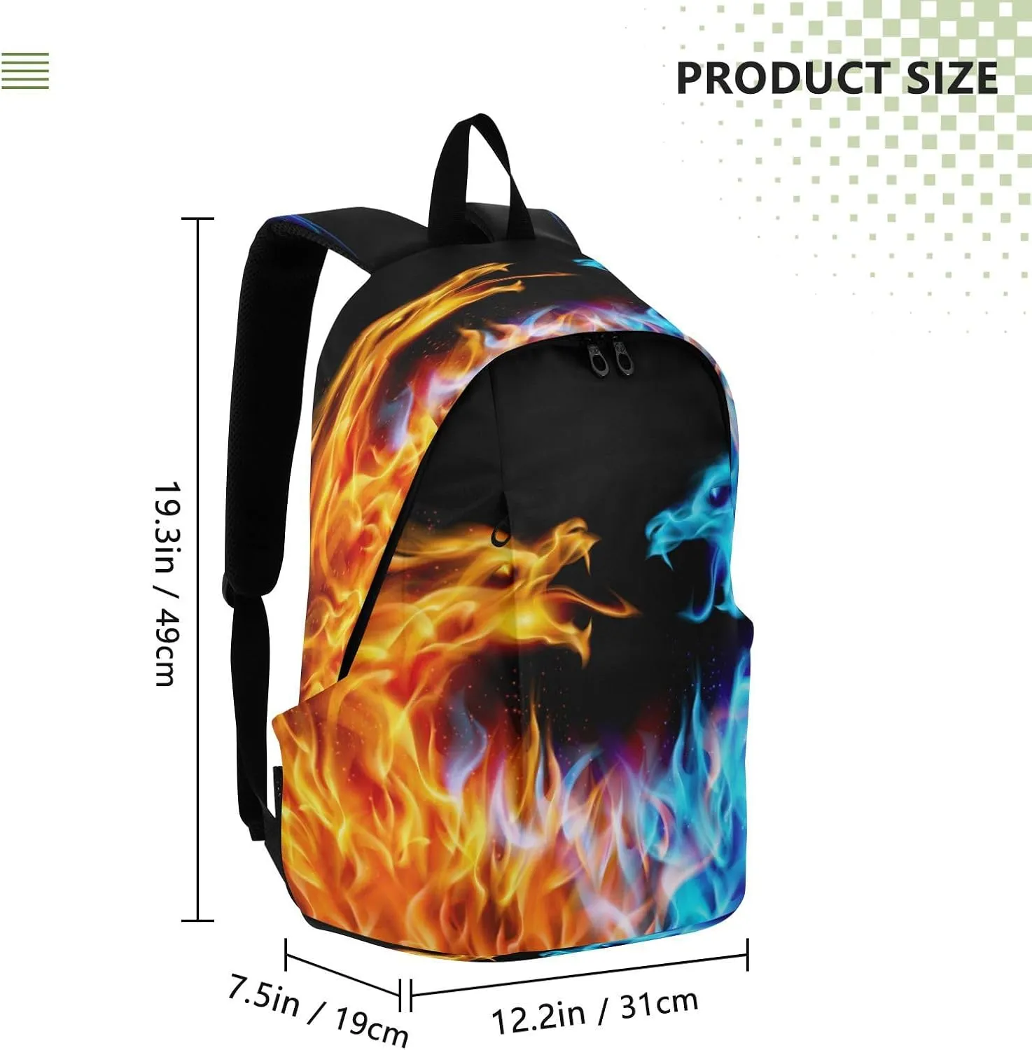 Travel Backpack Laptop Backpack College Computer Bag Gift Blue and Red Fire Dragons for Men & Women