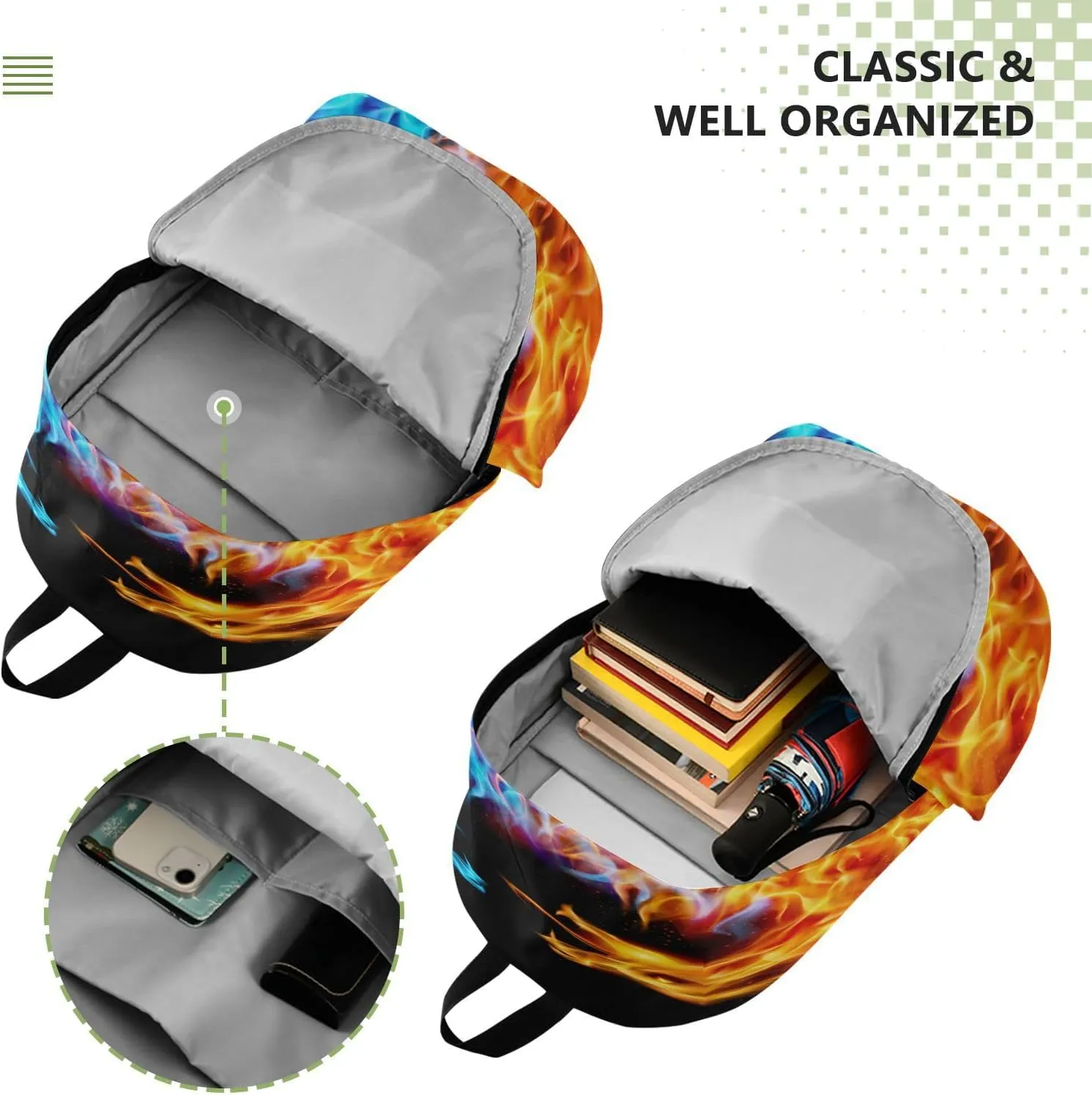 Travel Backpack Laptop Backpack College Computer Bag Gift Blue and Red Fire Dragons for Men & Women