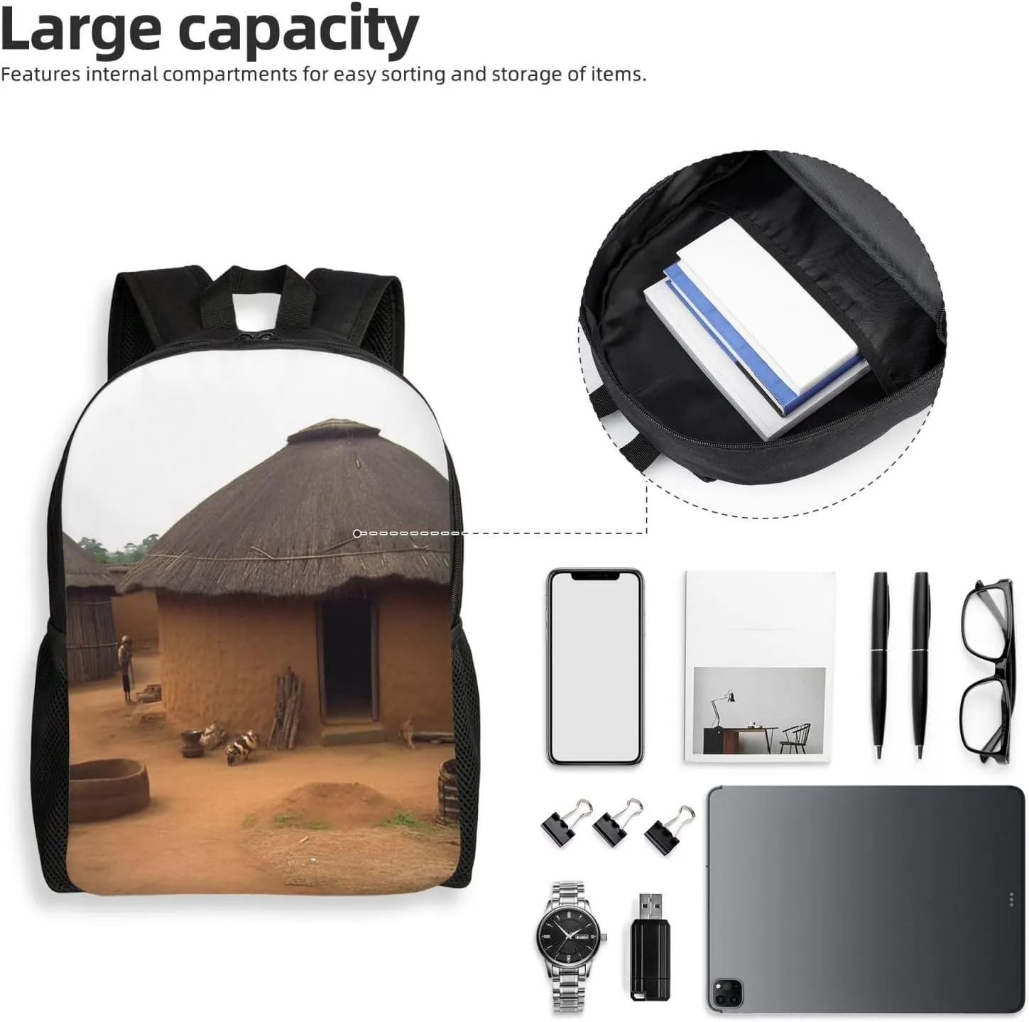 Travel Backpack Traditional housing in ghana Carry on Backpack Lightweight Business 16inches Laptop Backpack for Men Women