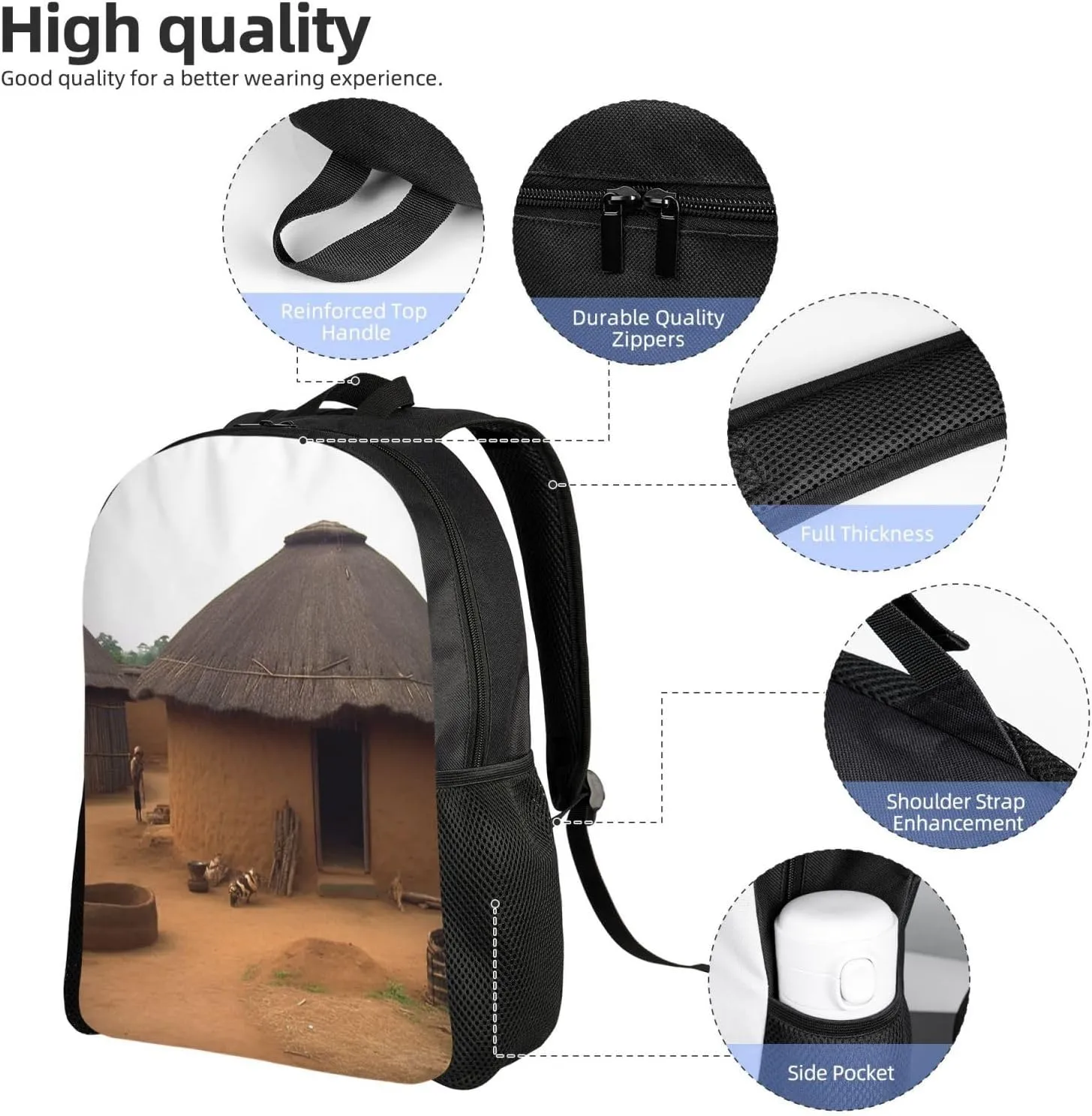 Travel Backpack Traditional housing in ghana Carry on Backpack Lightweight Business 16inches Laptop Backpack for Men Women