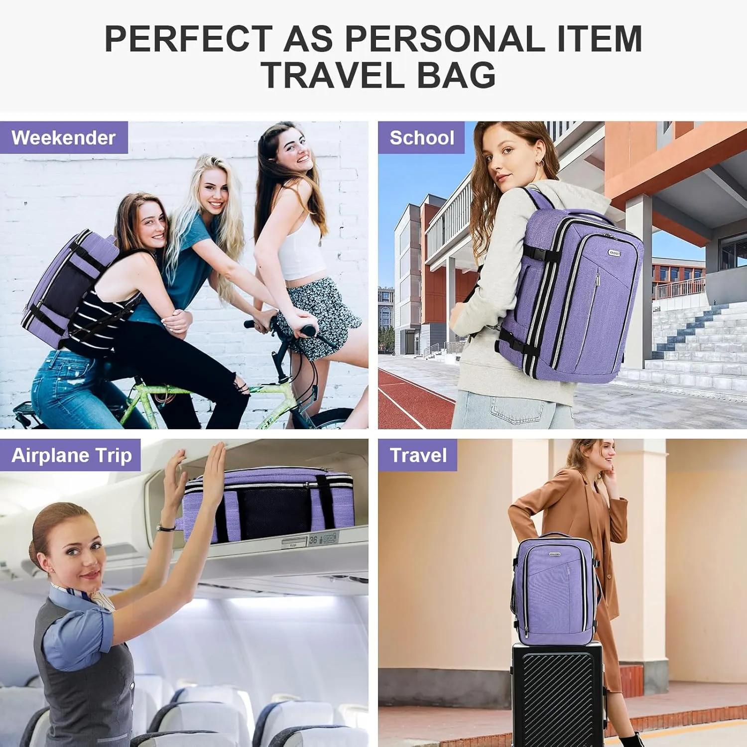 Travel Carry On 17.5" Laptop Expandable Backpack for Men Women, Personal Item Bag Waterproof Airline Approved with USB Charging Hole 3 Packing Cubes, Large Weekender Daypack Business Luggage Suitcase