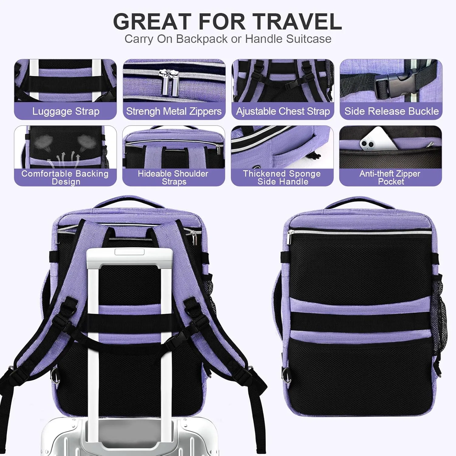 Travel Carry On 17.5" Laptop Expandable Backpack for Men Women, Personal Item Bag Waterproof Airline Approved with USB Charging Hole 3 Packing Cubes, Large Weekender Daypack Business Luggage Suitcase
