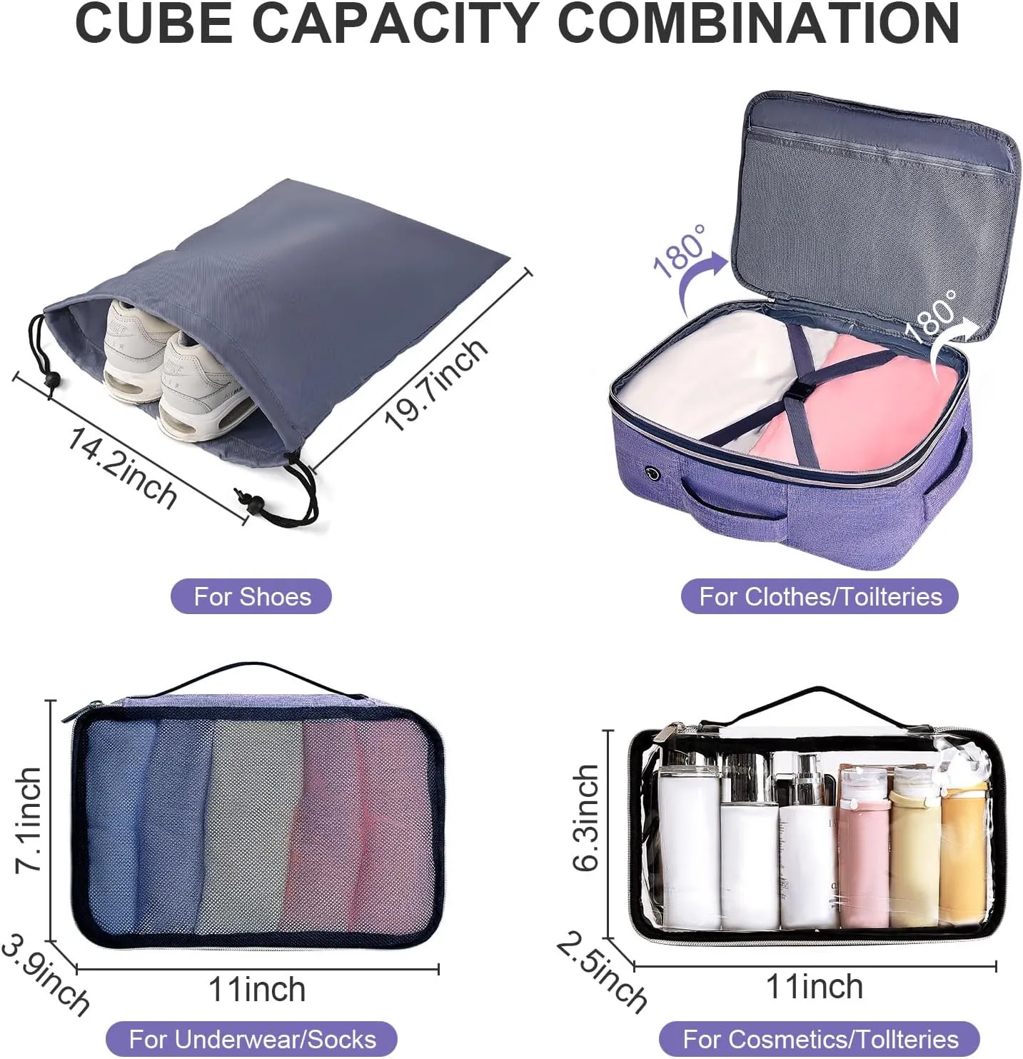 Travel Carry On 17.5" Laptop Expandable Backpack for Men Women, Personal Item Bag Waterproof Airline Approved with USB Charging Hole 3 Packing Cubes, Large Weekender Daypack Business Luggage Suitcase