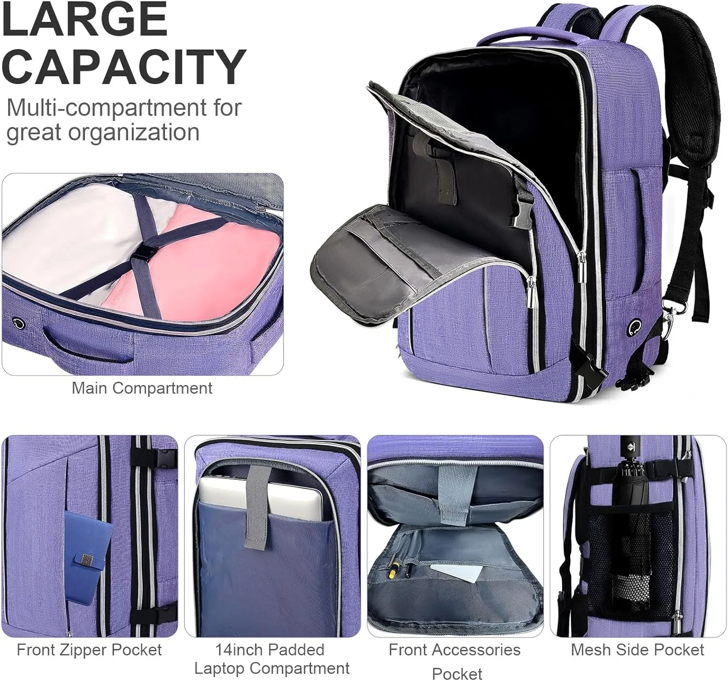 Travel Carry On 17.5" Laptop Expandable Backpack for Men Women, Personal Item Bag Waterproof Airline Approved with USB Charging Hole 3 Packing Cubes, Large Weekender Daypack Business Luggage Suitcase