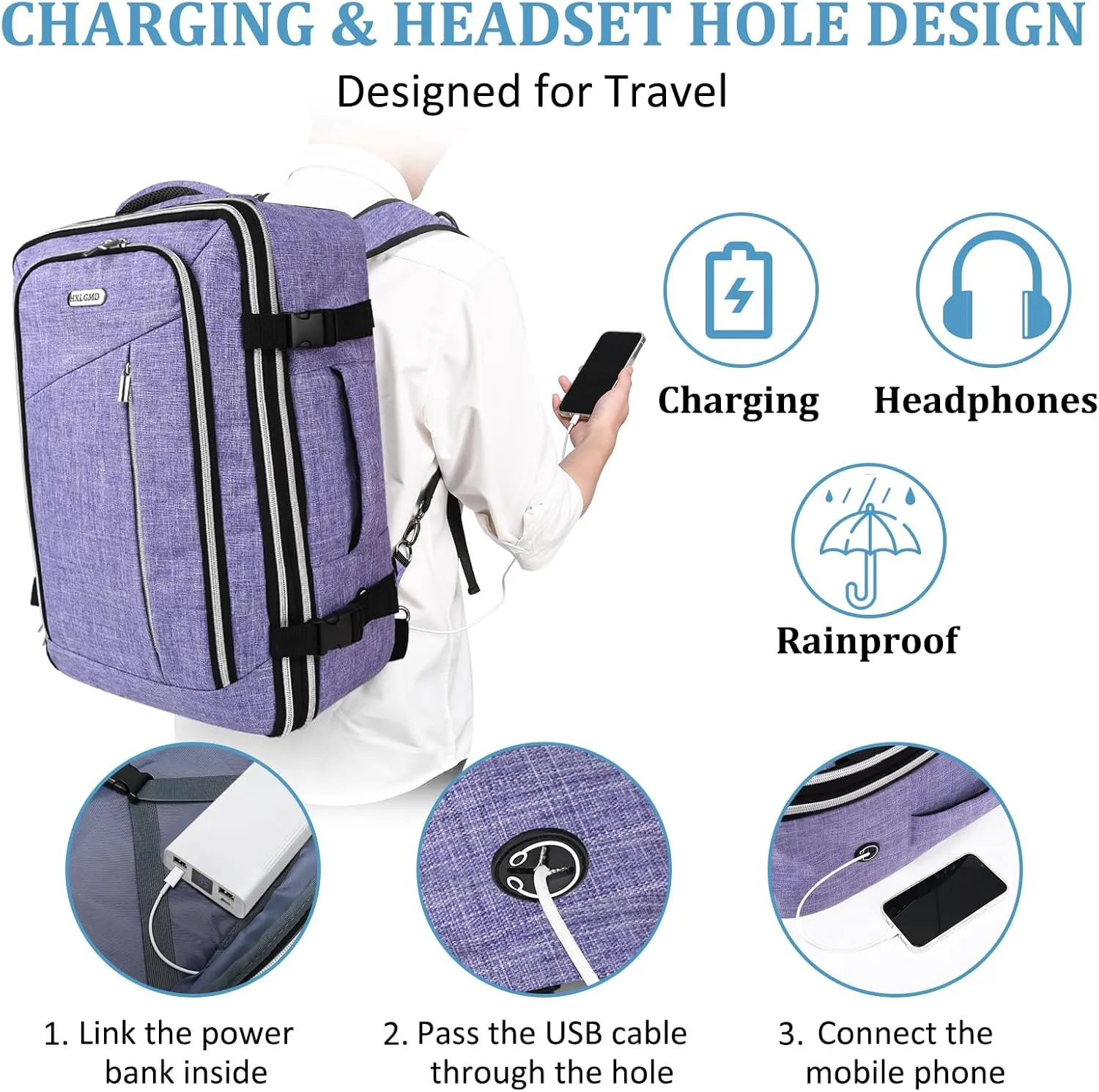 Travel Carry On 17.5" Laptop Expandable Backpack for Men Women, Personal Item Bag Waterproof Airline Approved with USB Charging Hole 3 Packing Cubes, Large Weekender Daypack Business Luggage Suitcase