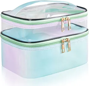 Travel Makeup Bag Cosmetic Bag Makeup Bags for Women Cosmetics Cases Portable Waterproof Foldable (Rainbow Green)