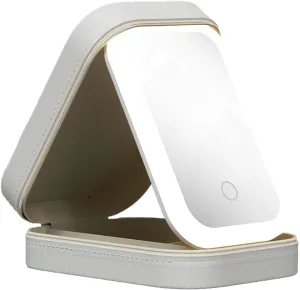 Travel Makeup Mirror, 2025 New Mini Makeup Mirror Case with Led Lights, Portable Compartment Makeup Organizer, Multipurpose Small Travel Jewelry Cases (White)