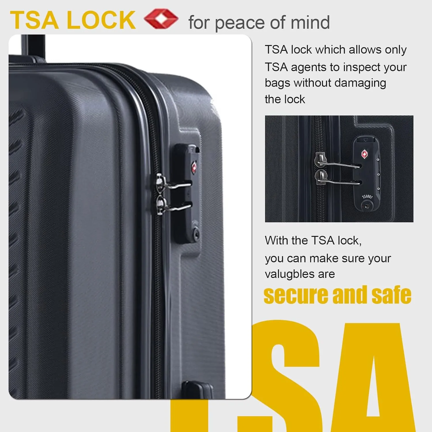 Travelhouse Luggage Sets, Expandable Hardside Suitcases 24in/28in, Carry on 20in,3 Piece Set Travel Luggages Clearance with Double Spinner Wheels TSA Lock Lightweight (Black-65)