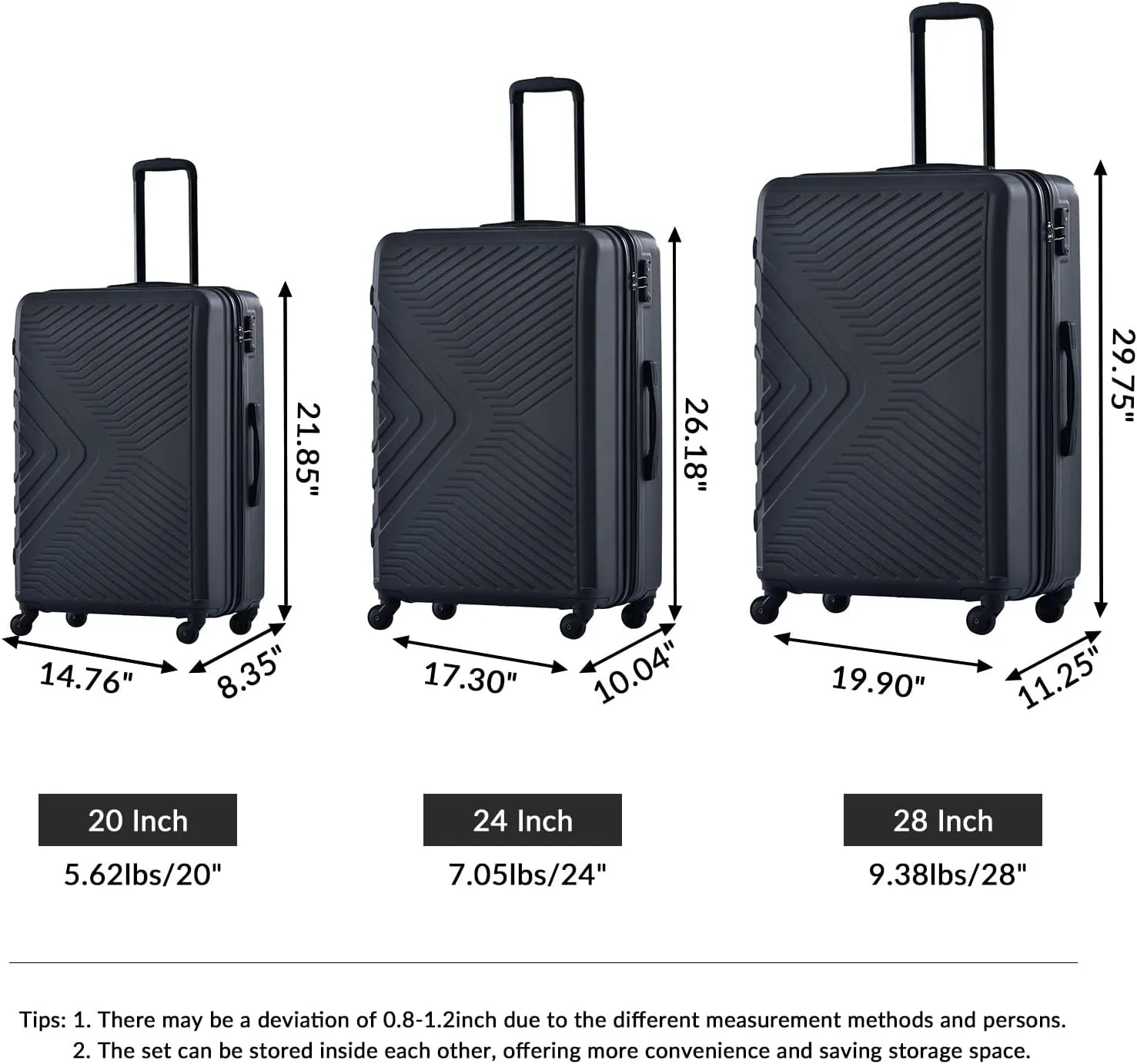 Travelhouse Luggage Sets, Expandable Hardside Suitcases 24in/28in, Carry on 20in,3 Piece Set Travel Luggages Clearance with Double Spinner Wheels TSA Lock Lightweight (Black-65)