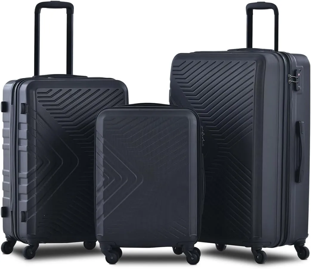 Travelhouse Luggage Sets, Expandable Hardside Suitcases 24in/28in, Carry on 20in,3 Piece Set Travel Luggages Clearance with Double Spinner Wheels TSA Lock Lightweight (Black-65)