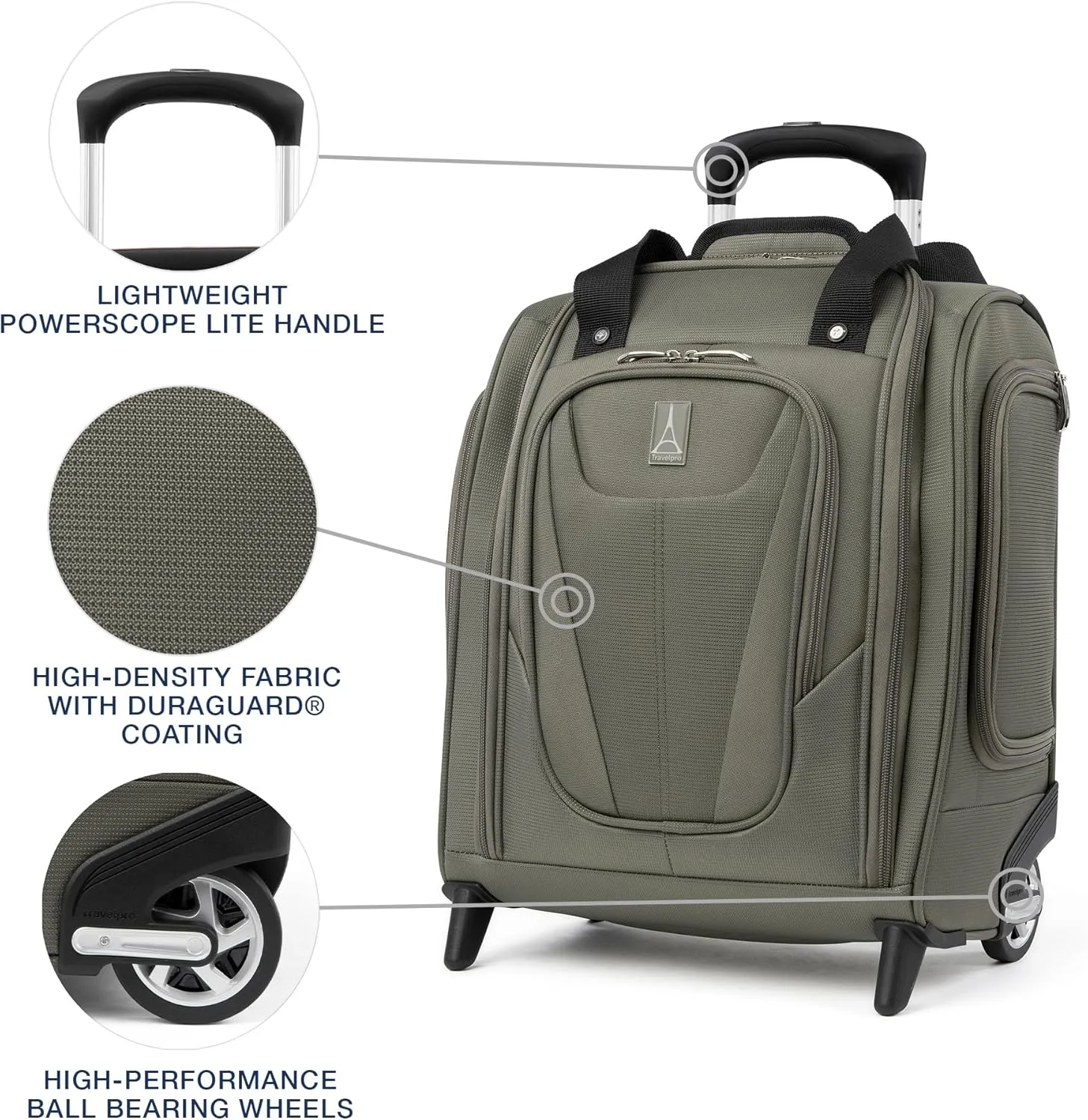 Travelpro Luggage Maxlite 5 Softside Lightweight Rolling Underseat Compact Carry on Upright 2 Wheel Bag, Men and Women, Slate Green, 15-Inch