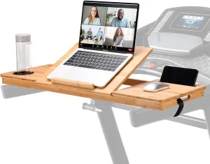 Treadmill Desk Attachment – Premium Walking Desk Connected with Riser, Cup and Phone Holder. Adjustable Ergonomic Bamboo Treadmill Laptop Holder for Home or Office Workstations.