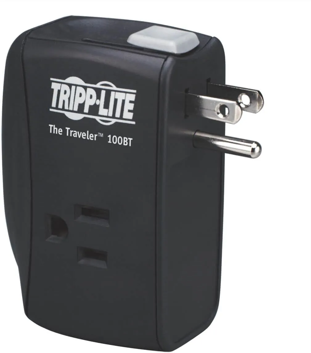 Tripp Lite 2 Outlet Portable Surge Protector Power Strip, Direct Plug In, Tel/Ethernet Protection, TRAVELER100BT