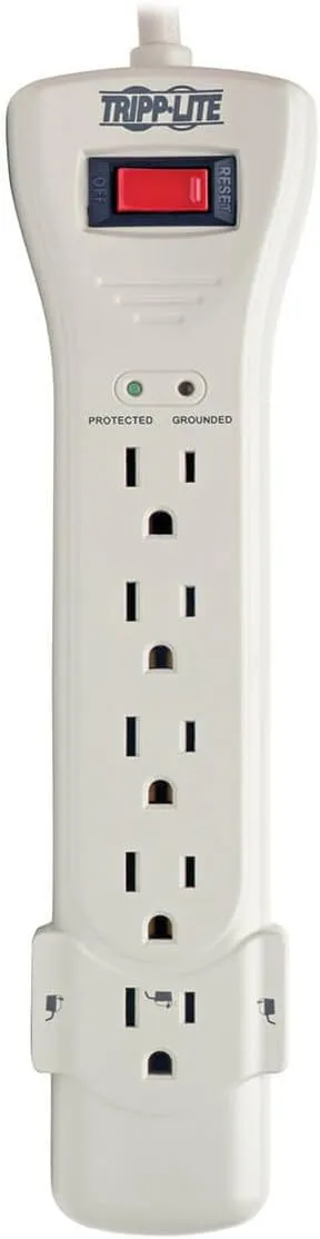 Tripp Lite 2 Outlet Portable Surge Protector Power Strip, Tel/Ethernet Protection, TRAVELER100BT & 7 Outlet Surge Protector Power Strip, 2160 Joules & $75, 000 Insurance (SUPER7) Ivory