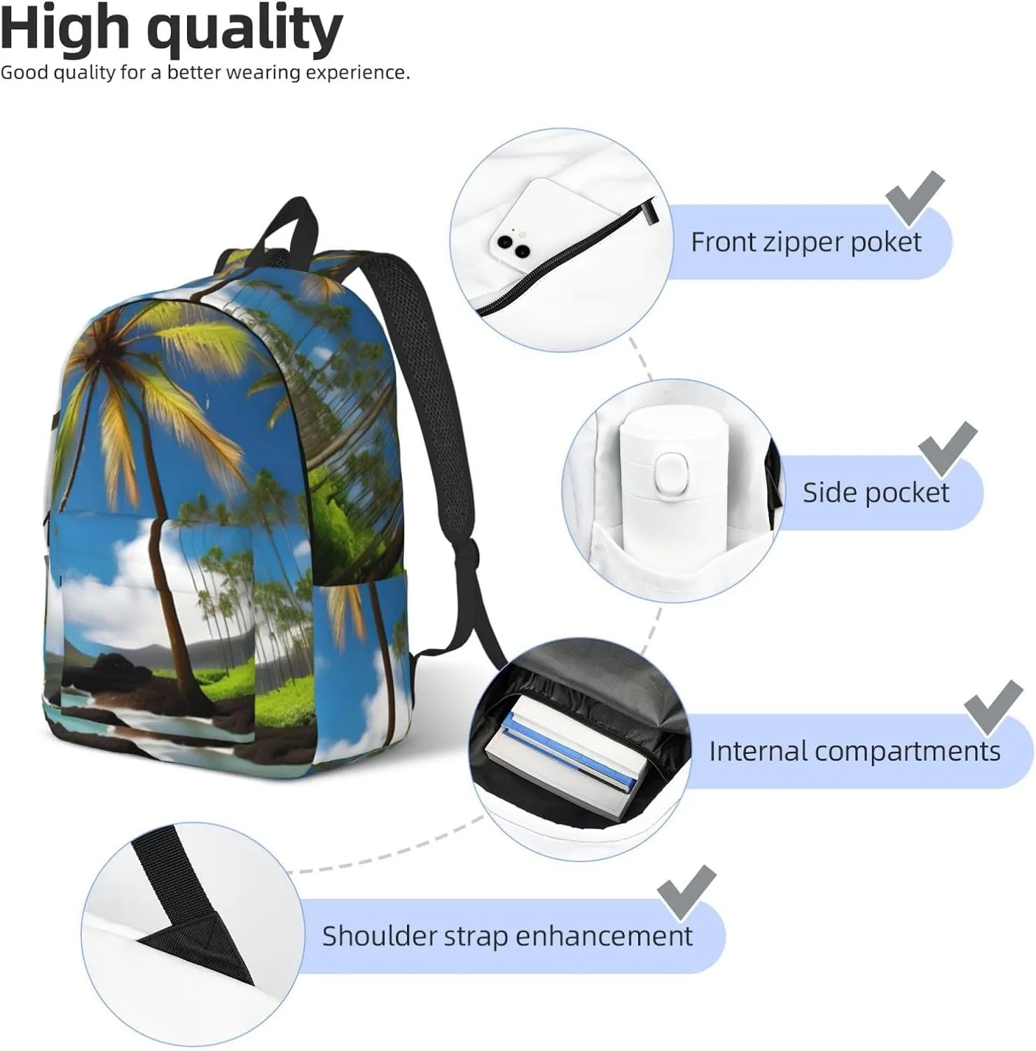 Tropical Palm Tree Hawaii Beach print Duffel Bag, Lightweight Duffel Bag, Casual Backpack, 17.7 x 6.3 x 12.2 inches
