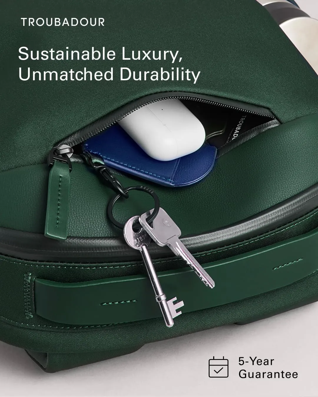 Troubadour Apex Compact Backpack 3.0 - Ultimate Work & Travel Laptop Backpack - 15" Padded Laptop Pocket - Waterproof, Lightweight, Spacious - Innovative Pockets - Made From Recycled Materials - Green