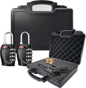 TSA Approved Gun Case for Air Travel with Locks-Handgun Case Lockable ‎12.8 x 10 x 3.2 Inches, Water-Resistant Gun Carrying Case for Pistol, Plastic Hard Case with Foam‎