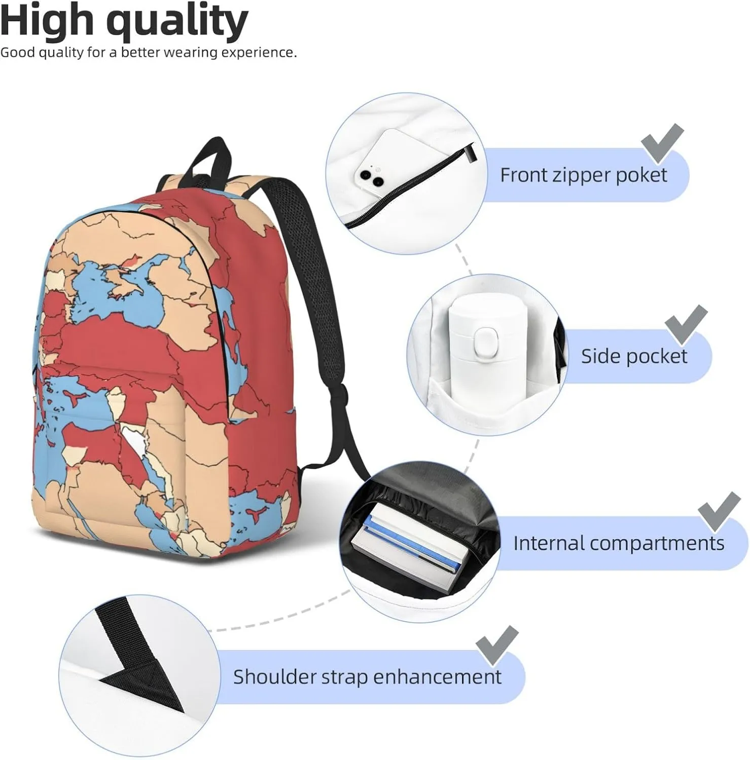 Turkey Regional Map Print Canvas Backpack,For Laptops Up To 17in,Stylish And Lightweight With Adjustable Straps