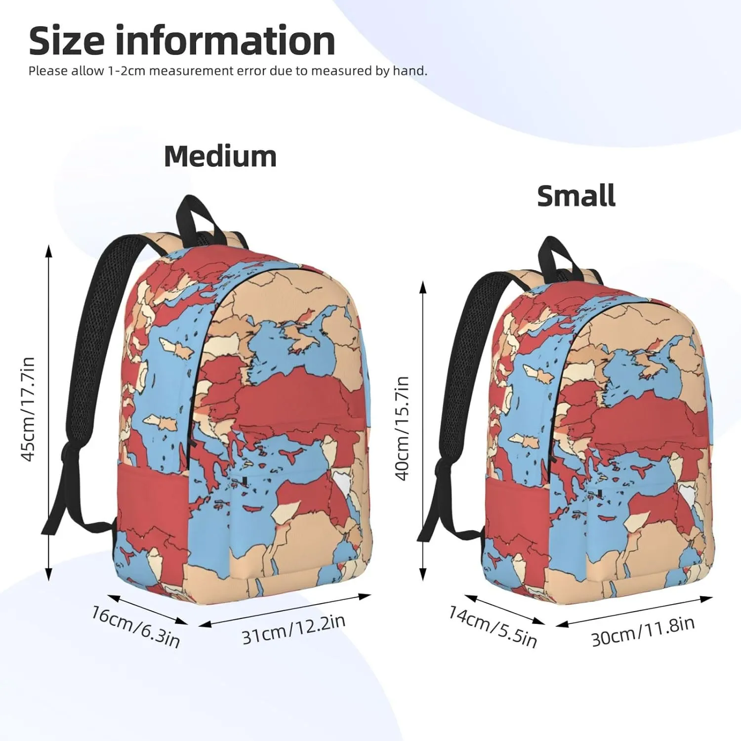 Turkey Regional Map Print Canvas Backpack,For Laptops Up To 17in,Stylish And Lightweight With Adjustable Straps