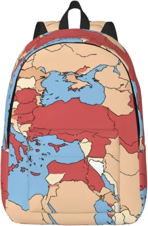 Turkey Regional Map Print Canvas Backpack,For Laptops Up To 17in,Stylish And Lightweight With Adjustable Straps