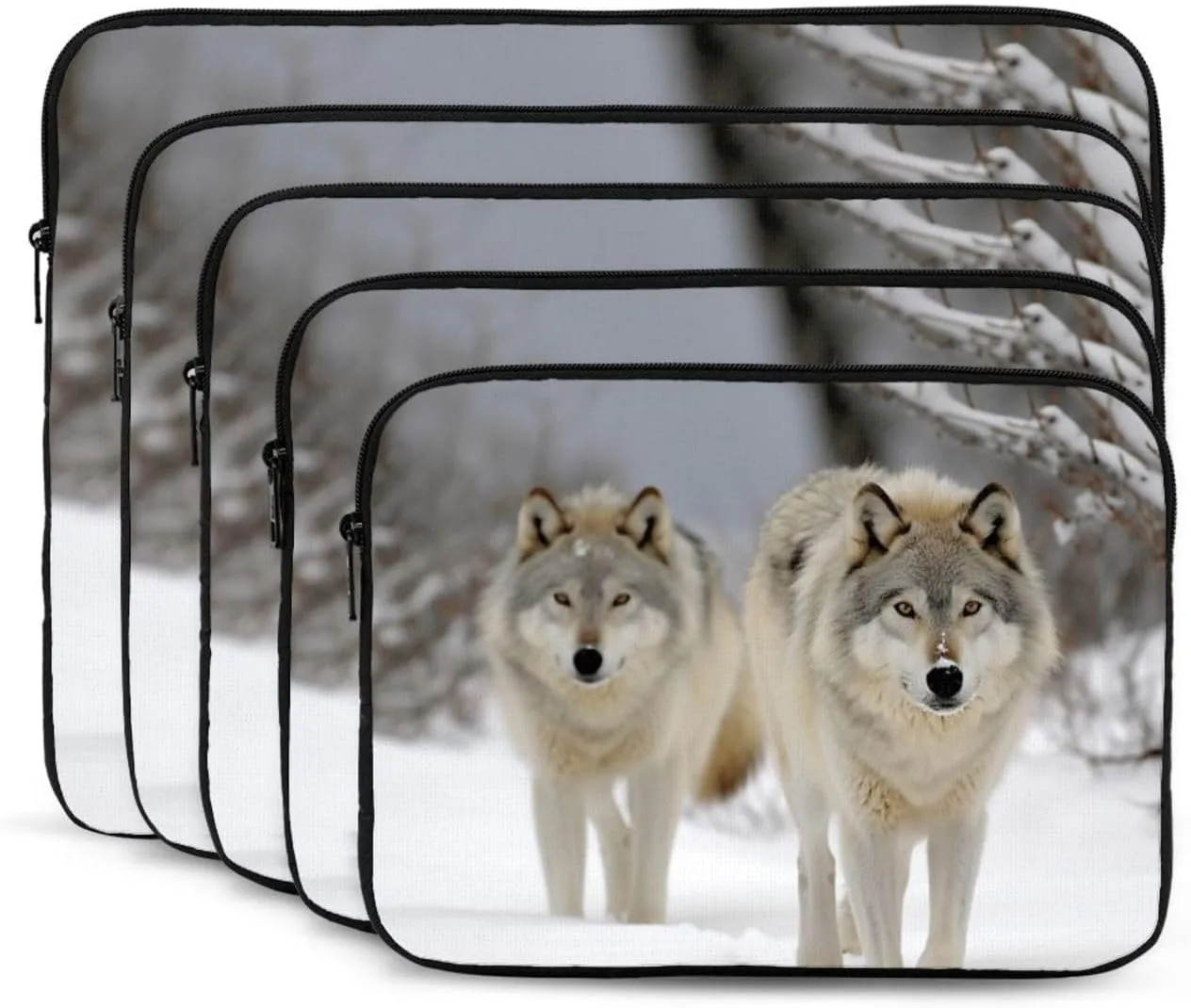 Two Wolves Walking in The Snow Laptop Case 15 inch, Shockproof Protective Computer Sleeve Cover Water Resistant Laptop Bag Carrying Tablet Cover Briefcase Handbags Gifts for Men Women
