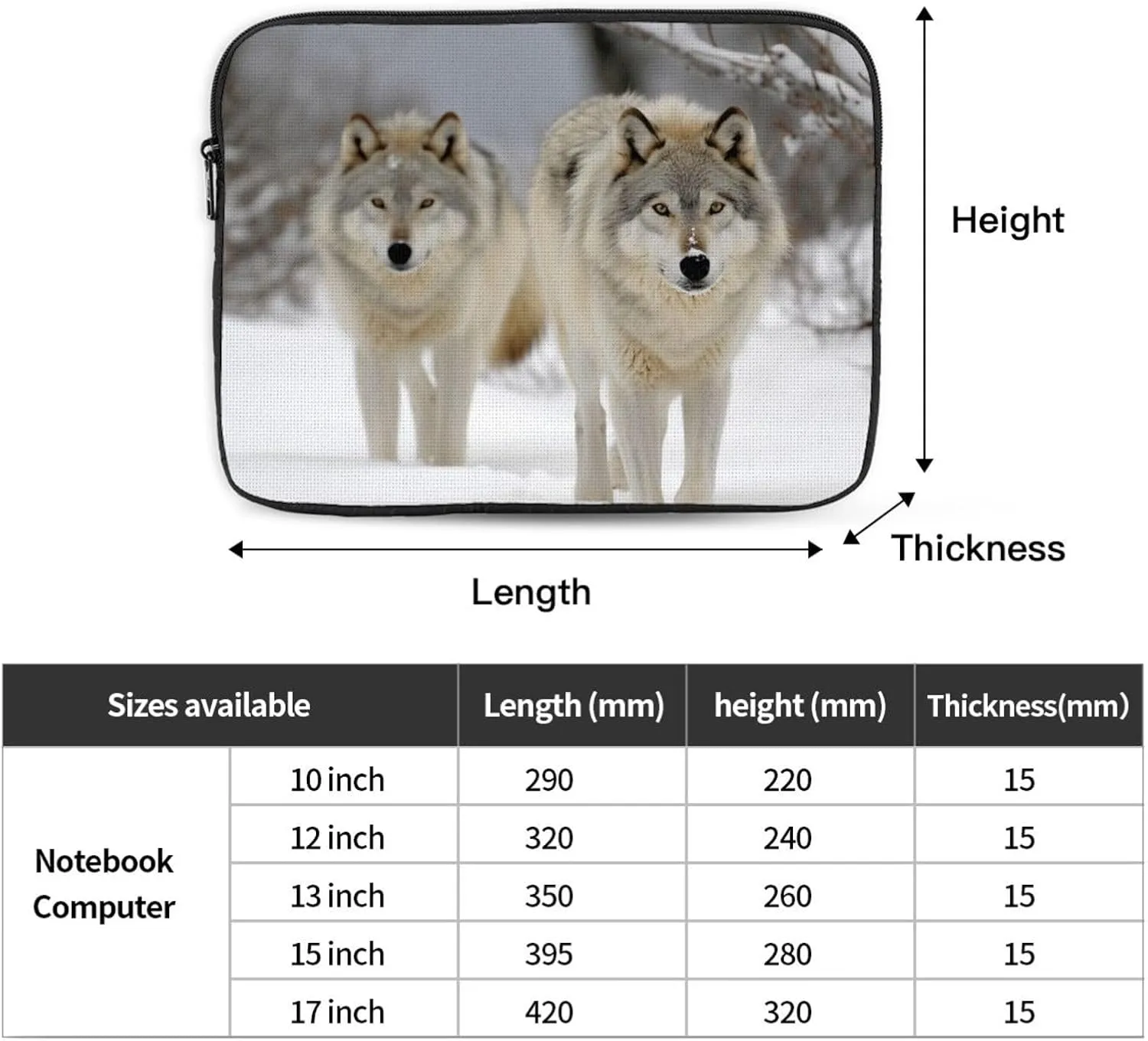Two Wolves Walking in The Snow Laptop Case 15 inch, Shockproof Protective Computer Sleeve Cover Water Resistant Laptop Bag Carrying Tablet Cover Briefcase Handbags Gifts for Men Women