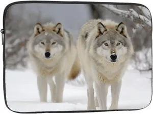 Two Wolves Walking in The Snow Laptop Case 15 inch, Shockproof Protective Computer Sleeve Cover Water Resistant Laptop Bag Carrying Tablet Cover Briefcase Handbags Gifts for Men Women