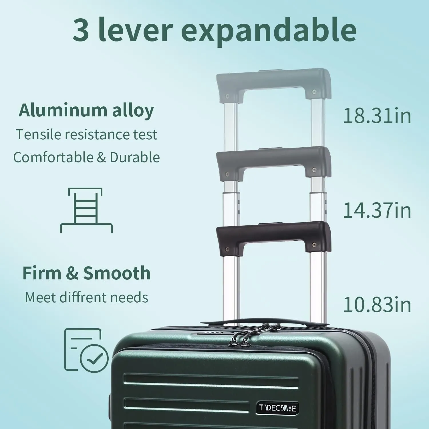 TydeCkare 20" Carry On Luggage with Front Pocket, 22x14.6x10in, 45L, Lightweight ABS PC Hardshell Suitcase with TSA Lock, YKK Zipper & 4 Spinner Silent Wheels, Dark Green