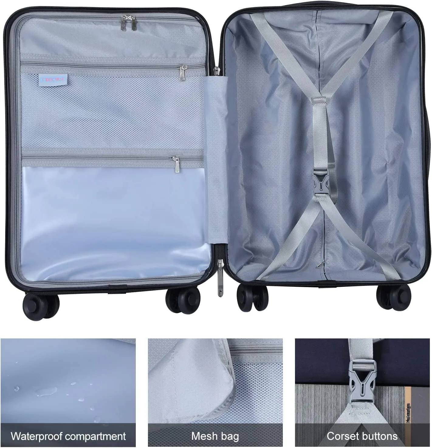 TydeCkare 20" Carry On Luggage with Front Pocket, 22x14.6x10in, 45L, Lightweight ABS PC Hardshell Suitcase with TSA Lock, YKK Zipper & 4 Spinner Silent Wheels, Dark Green