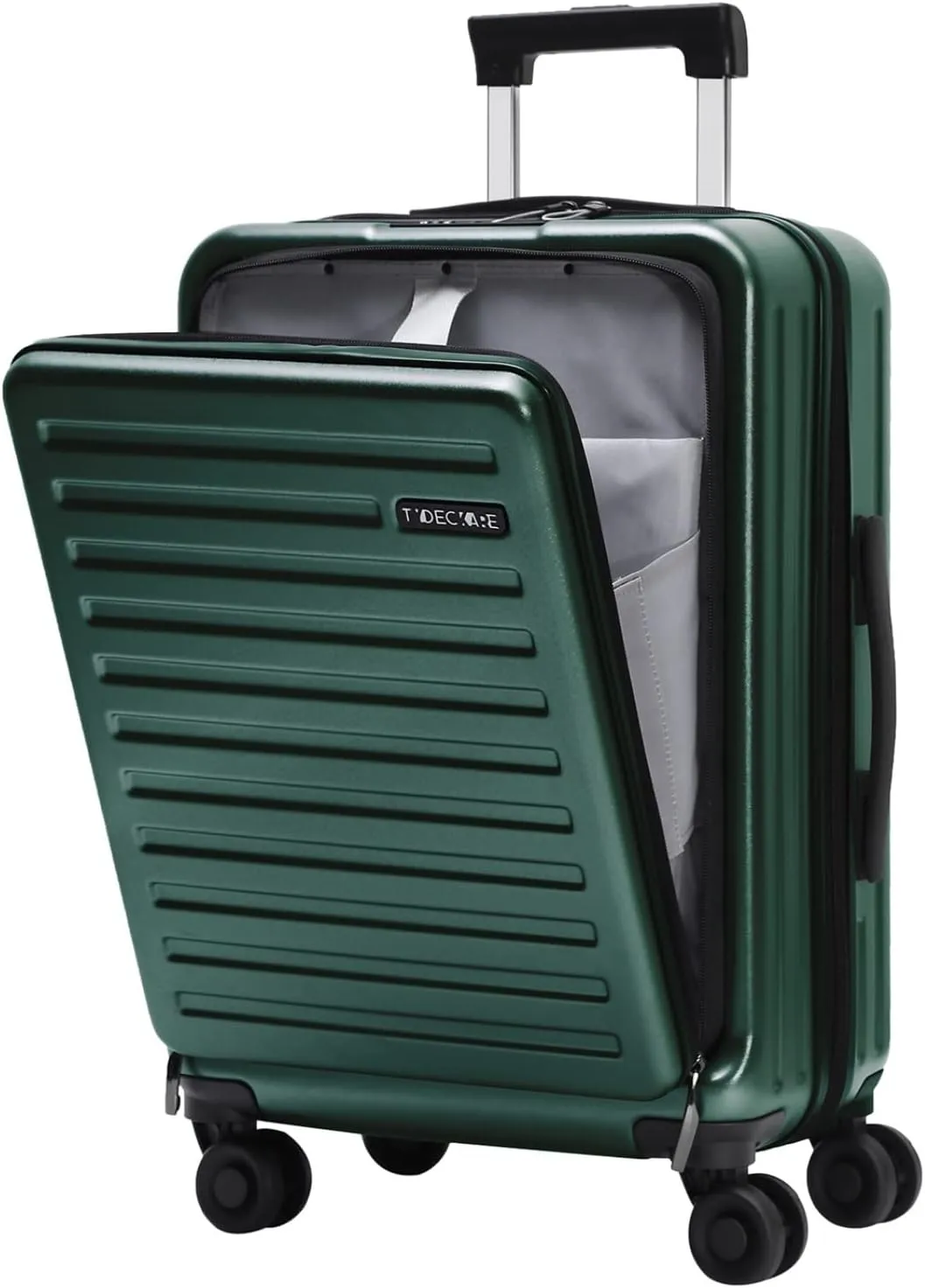 TydeCkare 20" Carry On Luggage with Front Pocket, 22x14.6x10in, 45L, Lightweight ABS PC Hardshell Suitcase with TSA Lock, YKK Zipper & 4 Spinner Silent Wheels, Dark Green