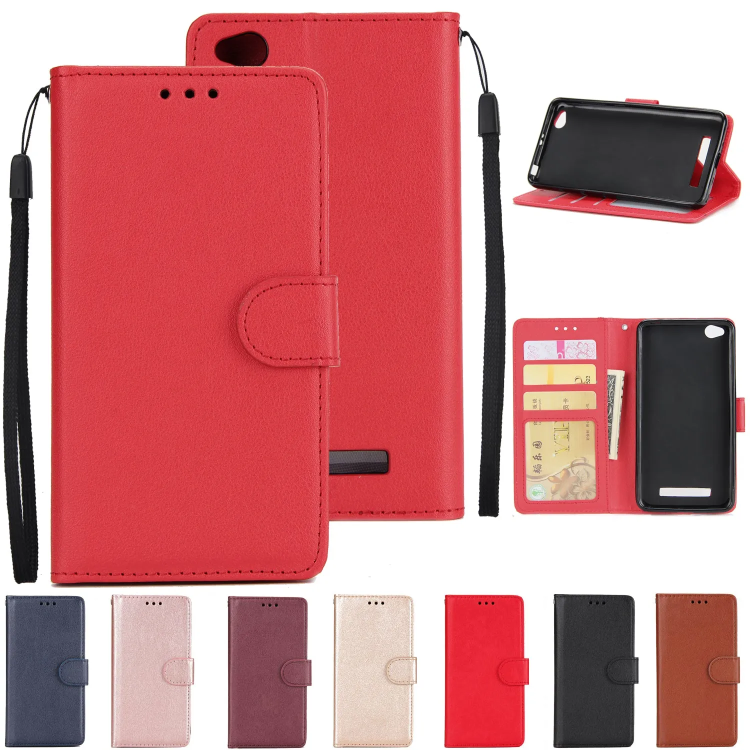 Ultra Slim Shockproof Full Protective Case with Card Wallet Slot for Xiaomi Redmi 4A Rose gold