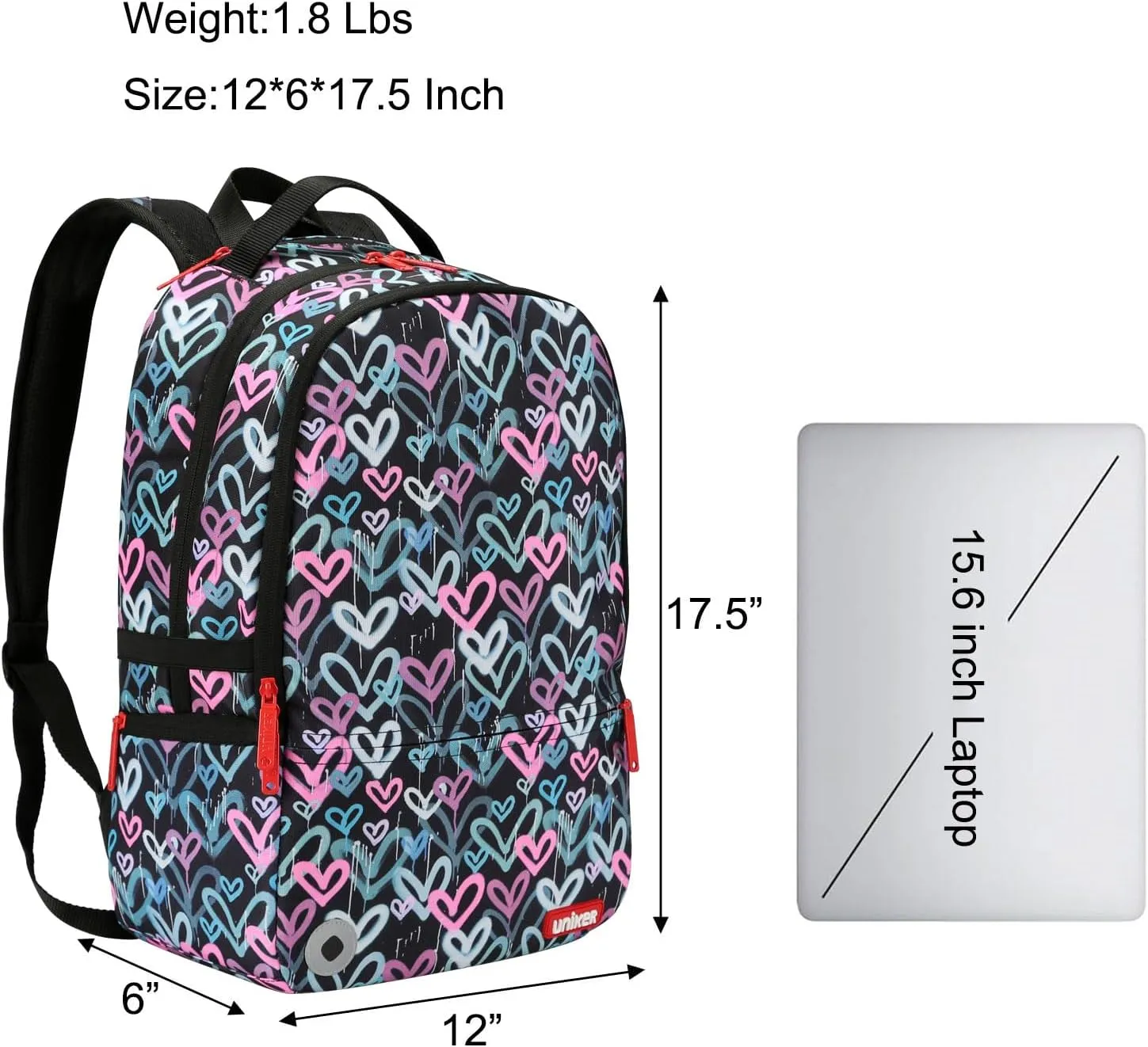 UNIKER Graffiti Backpack, Designer Laptop Backpack for 15.6 Inch Work,Water Resistant Backpack Computer Bag,HeartBeat‌