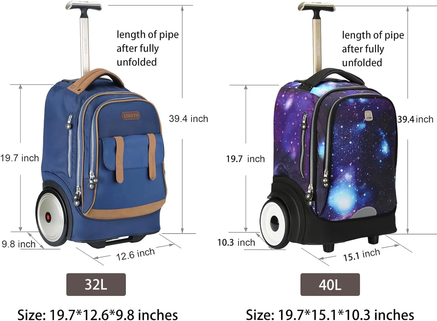 UNIKER Rolling Laptop Bag for 15.6 Inch Laptop, Roller Bag,Backpack with Wheels,20 Inch Wheeled Computer Bag, T5- Galaxy