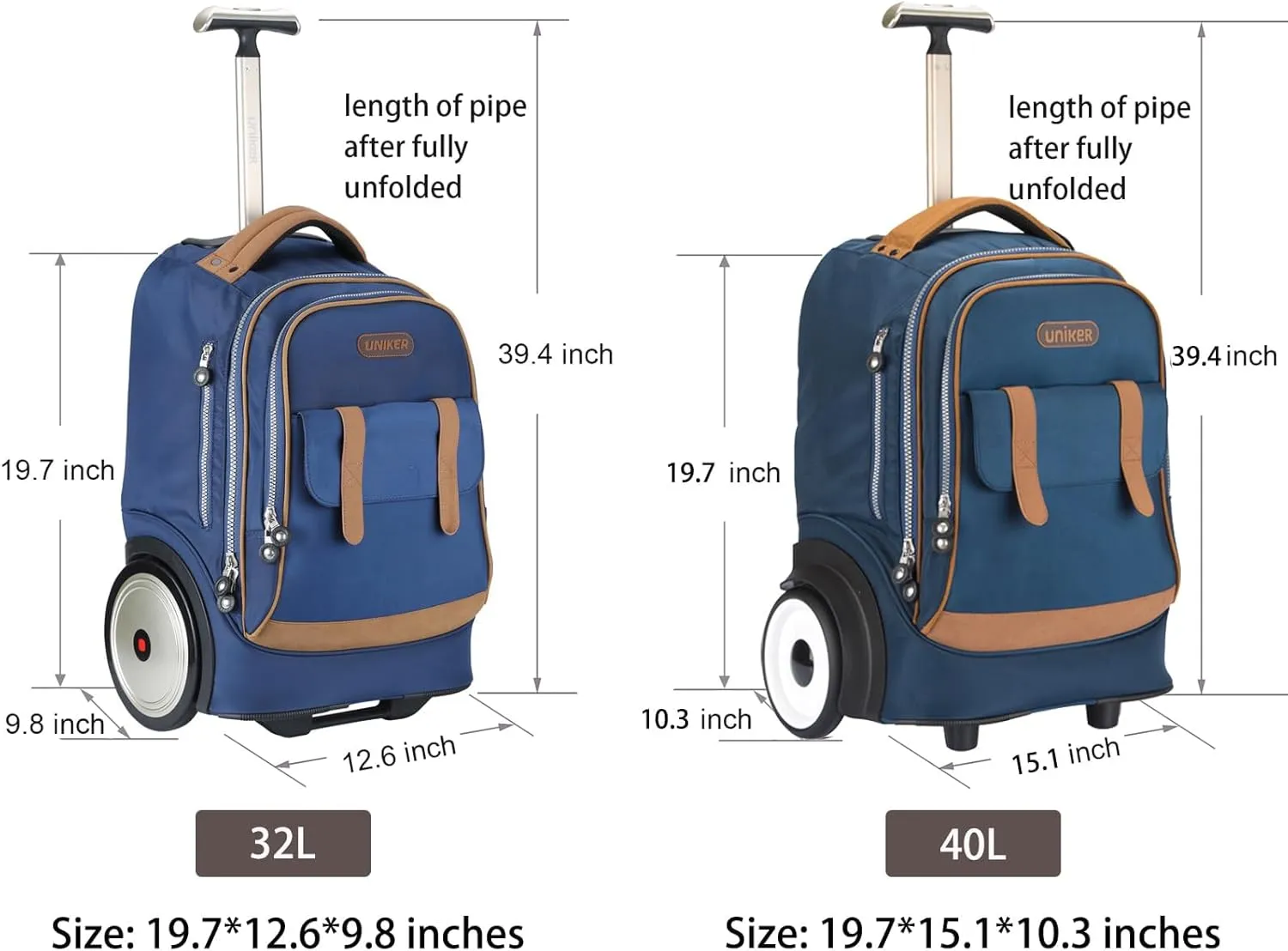 UNIKER Rolling Laptop Bag for 15.6 Inch Laptop,Roller Bag,Backpack with Wheels,20 Inch Wheeled Computer Bag,T5- Blue