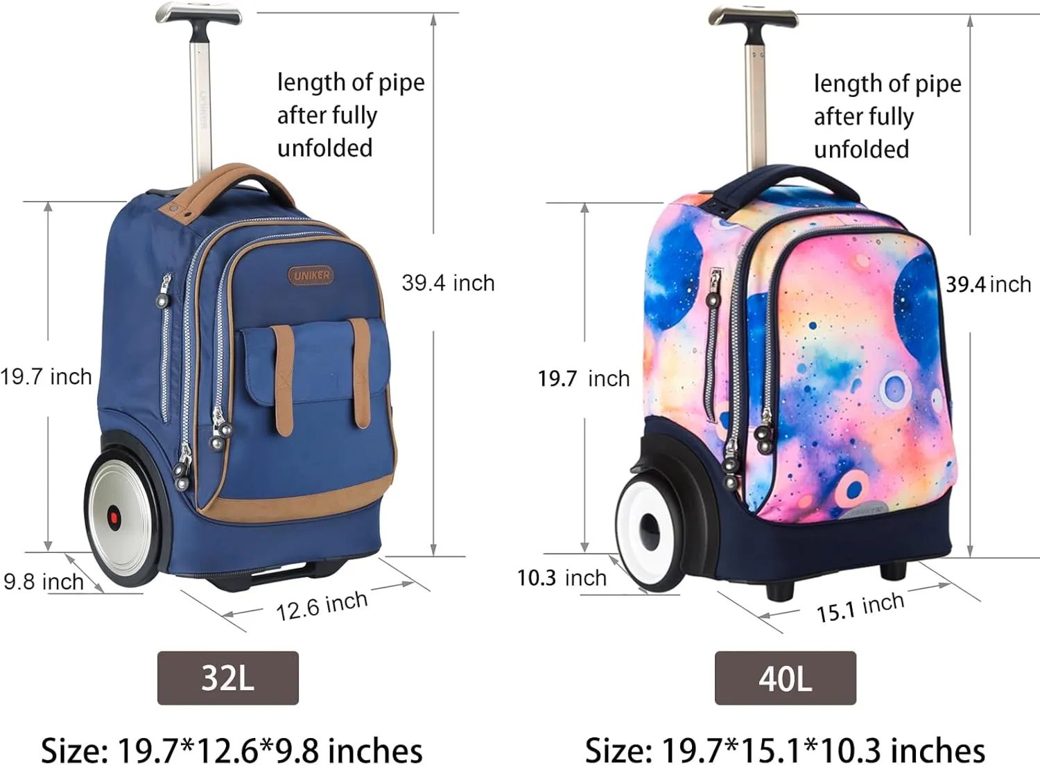 UNIKER Rolling Laptop Bag for Laptop,Wheeled Backpack for Adult,Wheeled Suitcase,Softside Trolley Bag with Laptop Compartment