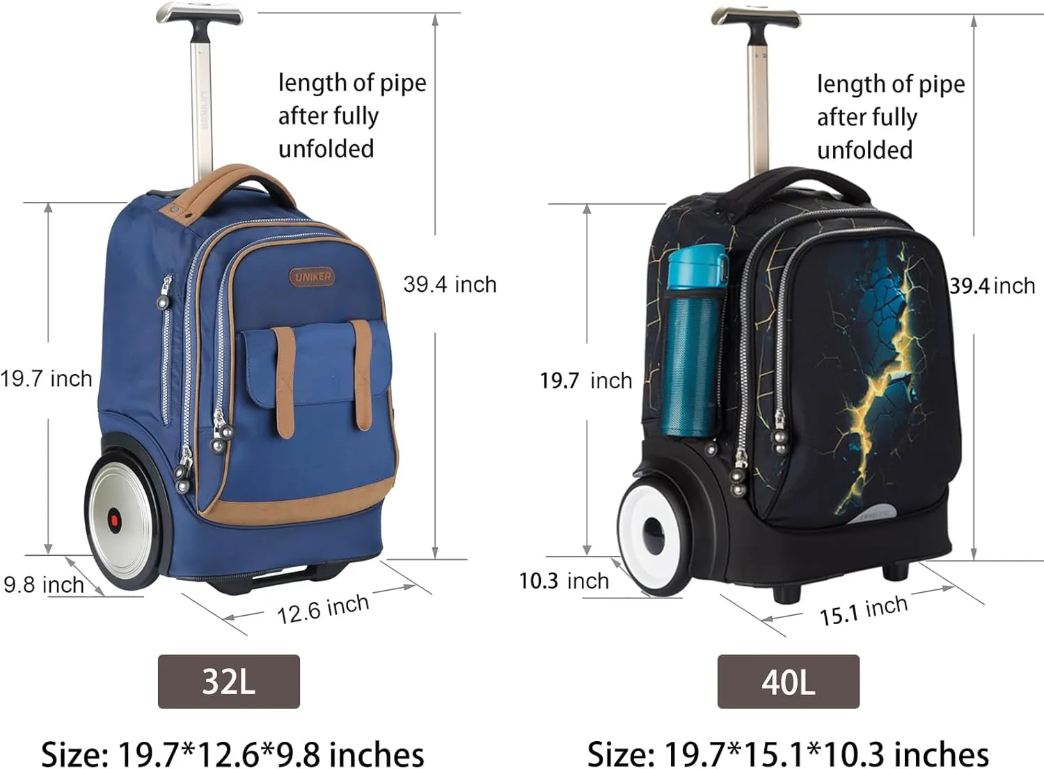 UNIKER Rolling Laptop Bag for Laptop,Wheeled Backpack for Adult,Wheeled Suitcase,Softside Trolley Bag with Laptop Compartment