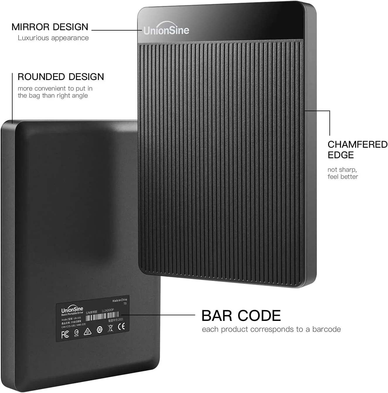 UnionSine 2TB Ultra Slim Portable External Hard Drive USB3.0 HDD Storage Compatible for PC, Desktop, Laptop, Xbox One, Xbox 360, PS4(Black) HD-2510