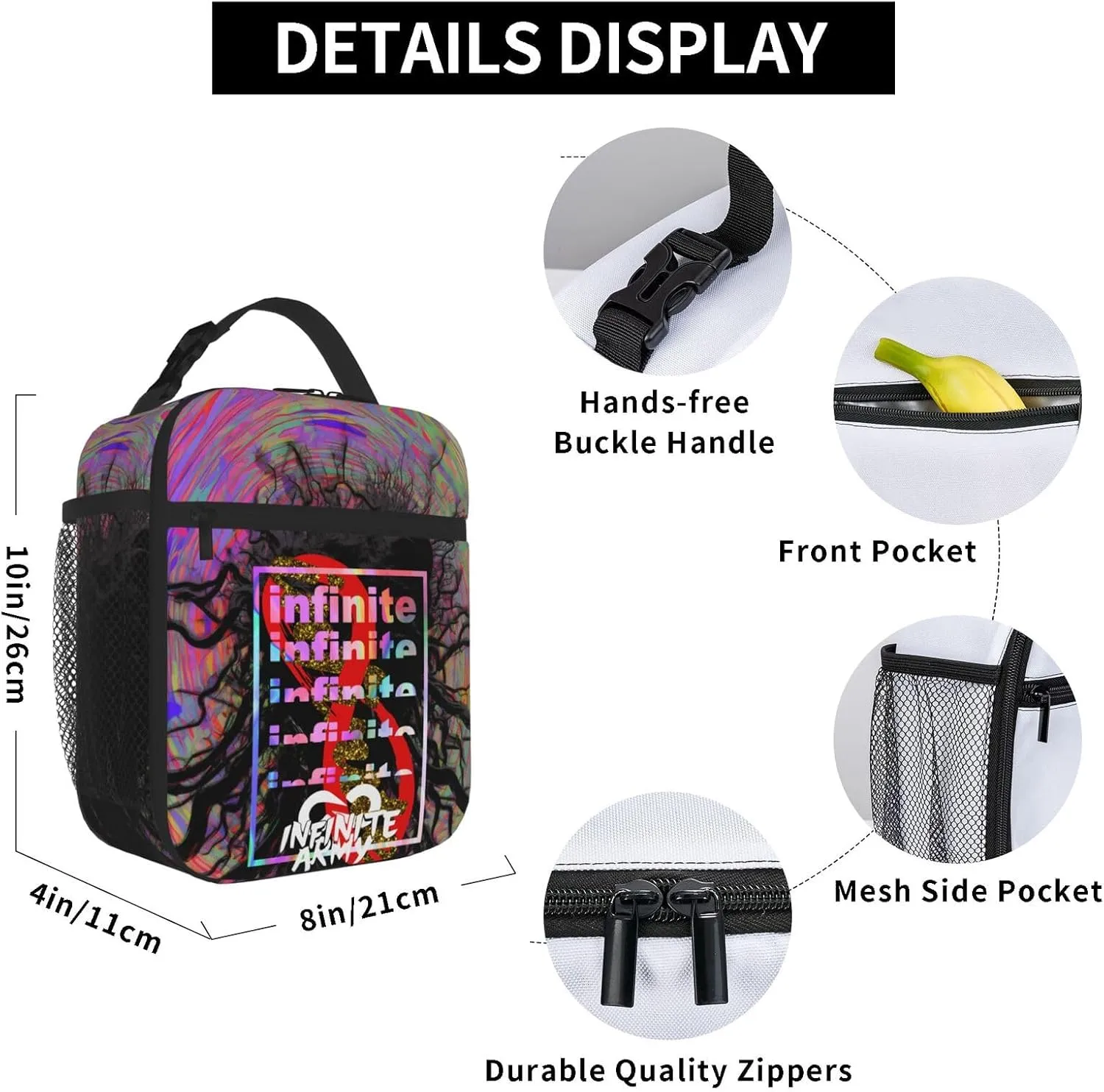 Unisex Lightweight Backpack With Handle Insulated Lunch Bag Big Capacity Travel Daypack Set, Black6