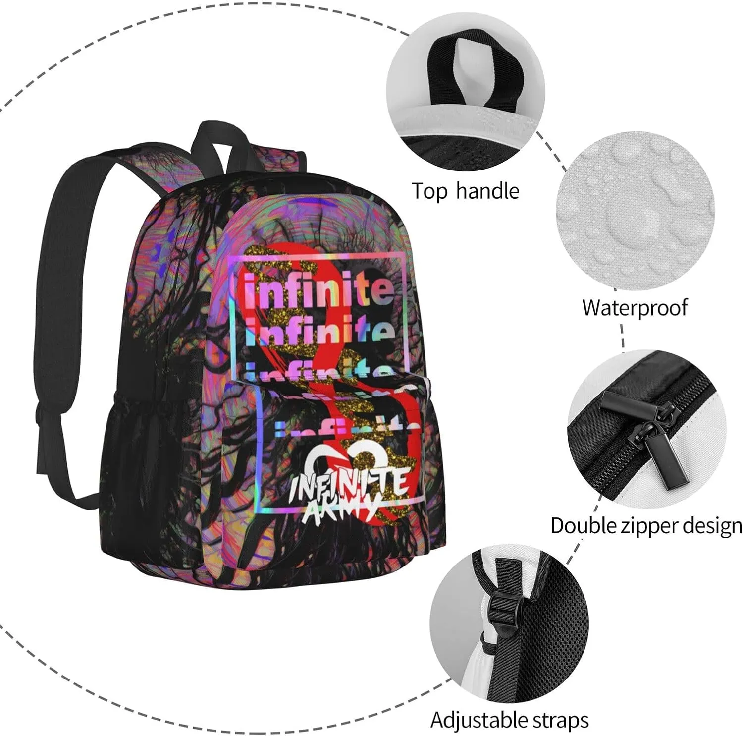 Unisex Lightweight Backpack With Handle Insulated Lunch Bag Big Capacity Travel Daypack Set, Black6