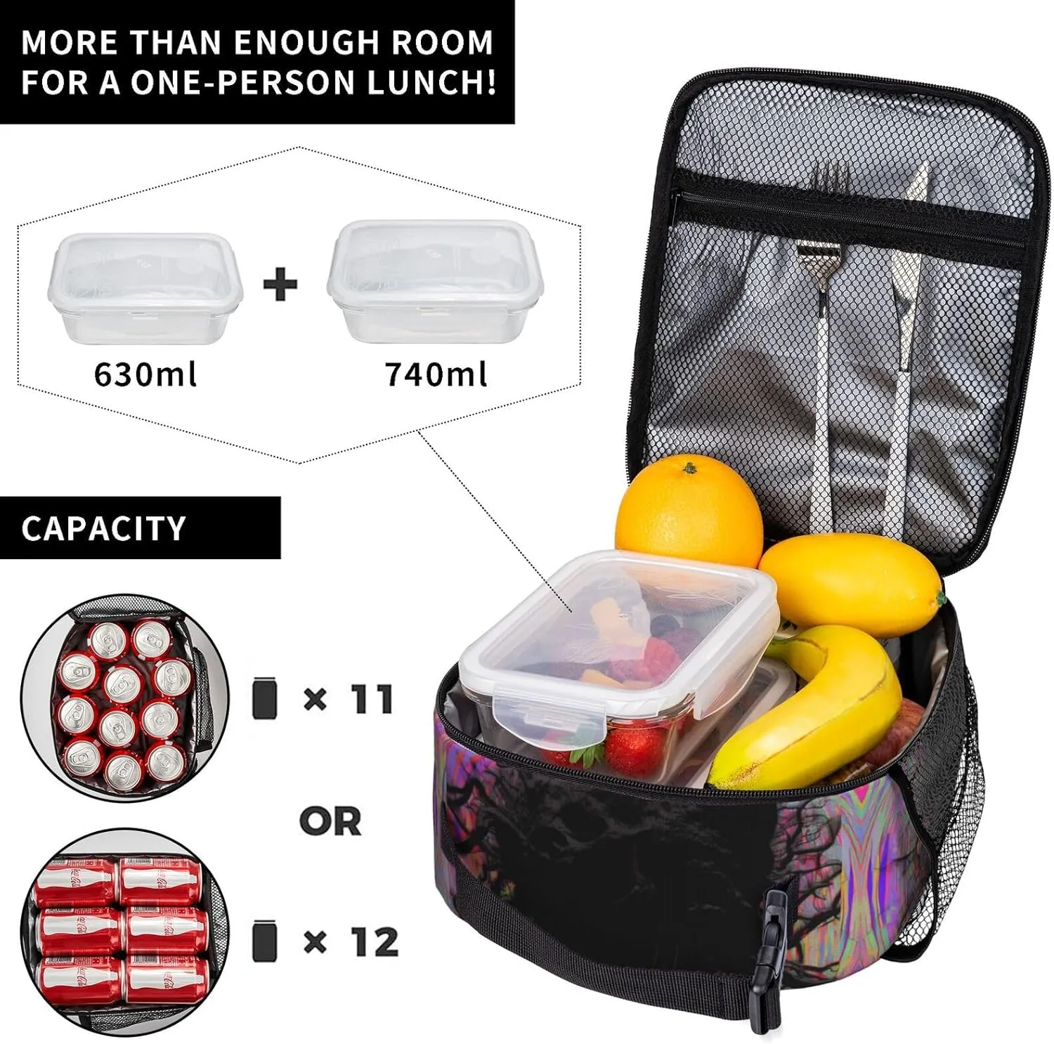 Unisex Lightweight Backpack With Handle Insulated Lunch Bag Big Capacity Travel Daypack Set, Black6