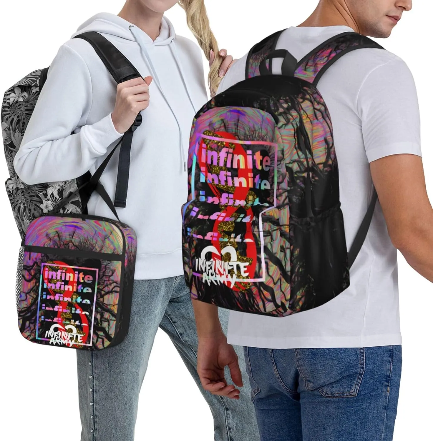 Unisex Lightweight Backpack With Handle Insulated Lunch Bag Big Capacity Travel Daypack Set, Black6
