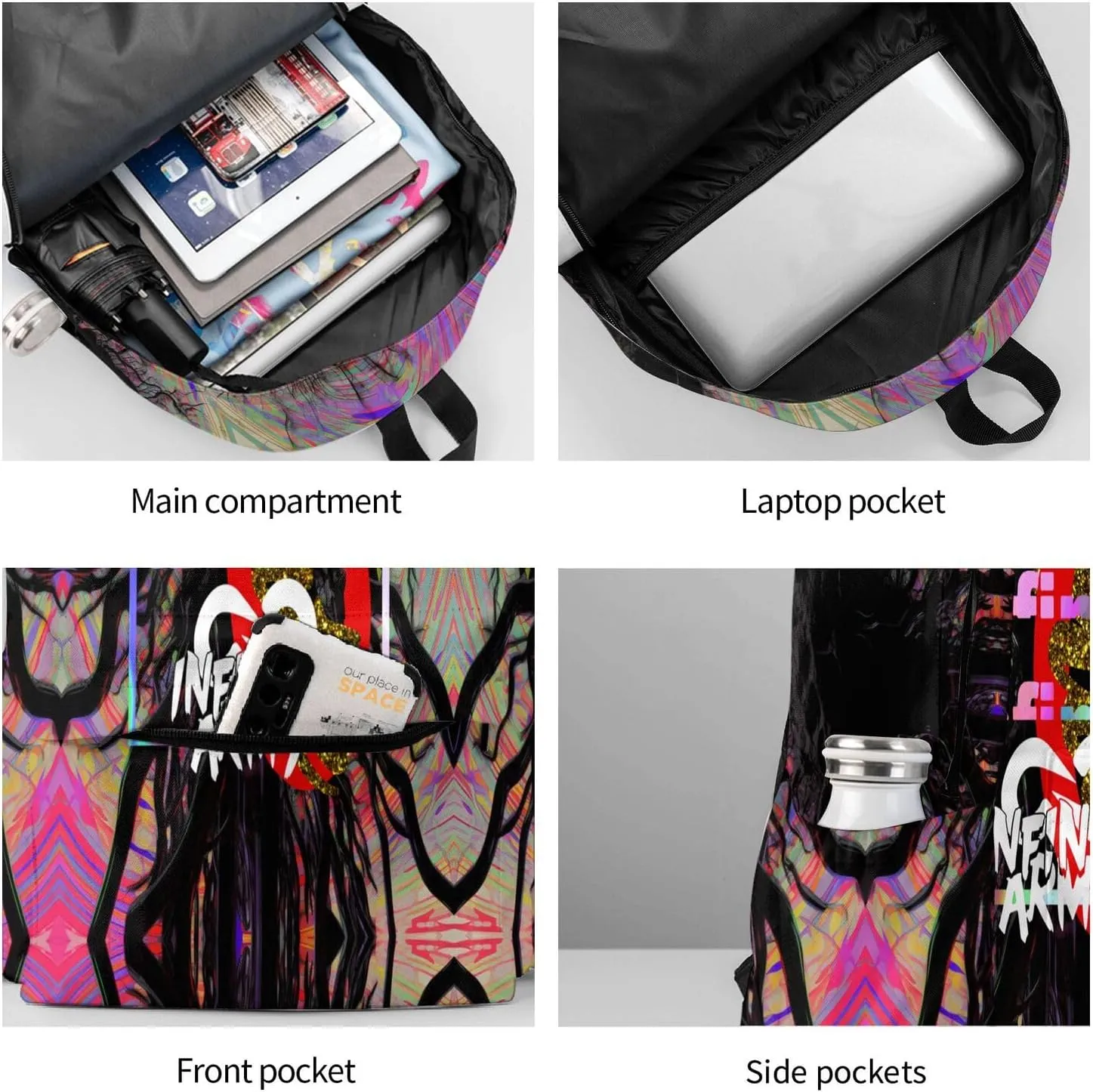 Unisex Lightweight Backpack With Handle Insulated Lunch Bag Big Capacity Travel Daypack Set, Black6