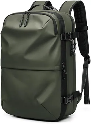 Unisex Vacuum Compression Travel Backpack with Pump – Expandable up to 7.8″ Depth, Anti-Theft TSA Lock & Waterproof Durability, Fits Under Seat & 17″ Laptop – 2X Packing Capacity